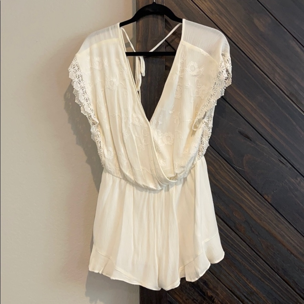 Cream lace detail romper